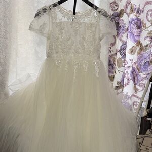 Camille La Vie Ivory Embellished Tulle Flower Girl Dress